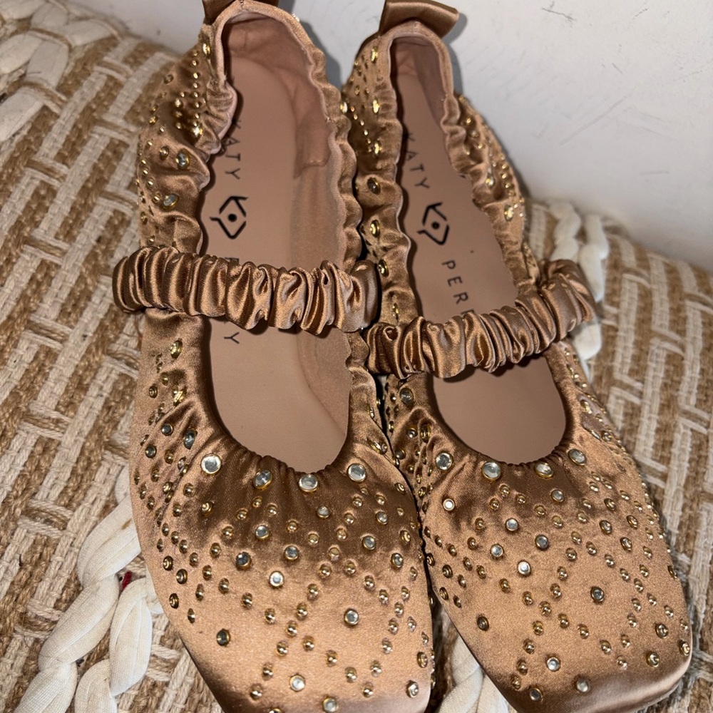 Katy Perry Collections Gold Flats with Rhinestones